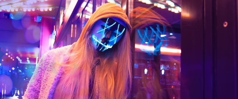 LED mask, Neon, Pink, Anonymous, Woman, Aesthetic