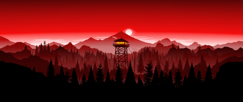 Firewatch, Red Sky, Mountains, Sunset, 5K