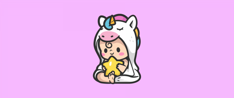 Cute baby, Unicorn costume, Pink background, Girly backgrounds, 5K, 8K, Simple