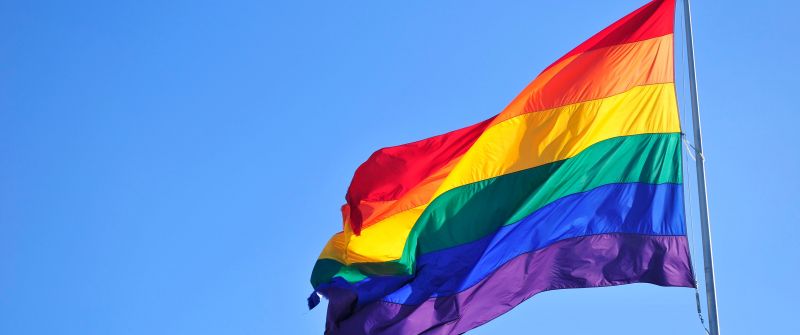 Pride flag, LGBTQ, Rainbow, Blue Sky