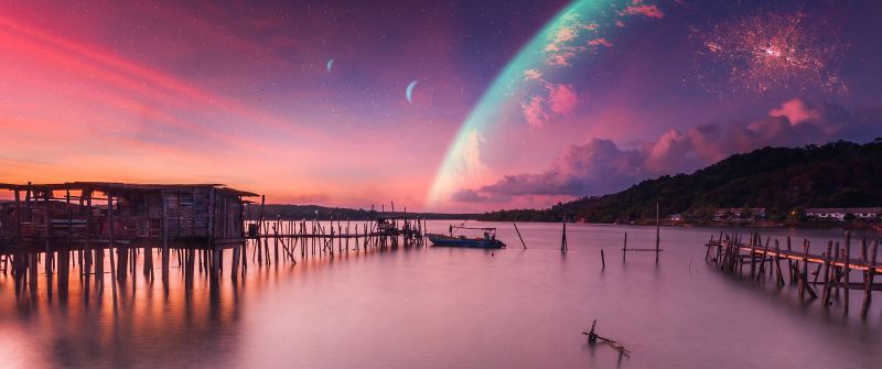 Dawn, Landscape, Sunset, Planets, Peaceful, Calm, Surreal