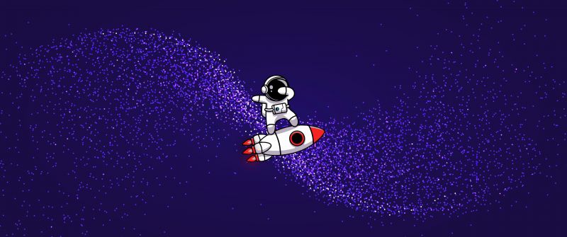 Astronaut, Rocket, Surreal, Indigo background, Purple background, Simple