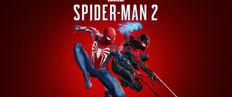 Marvel's Spider-Man 2, Cover Art, PlayStation 5, 2023 Games, Red background, Spiderman