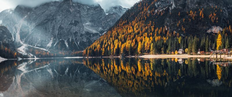 Pragser Wildsee, Lake, Italy, Trees, Landscape