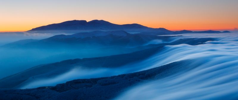 Mountains, Sunset, Foggy, Dusk, Stock, Huawei MediaPad, Mountain range, Dawn