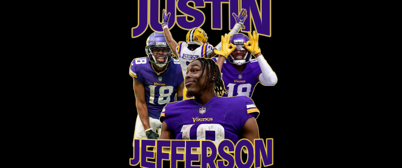 Justin Jefferson, Minnesota Vikings, 8K, Wide receiver, American football player, 5K, Black background