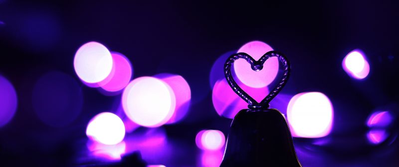 Love heart, Purple aesthetic, Bokeh Background, 5K