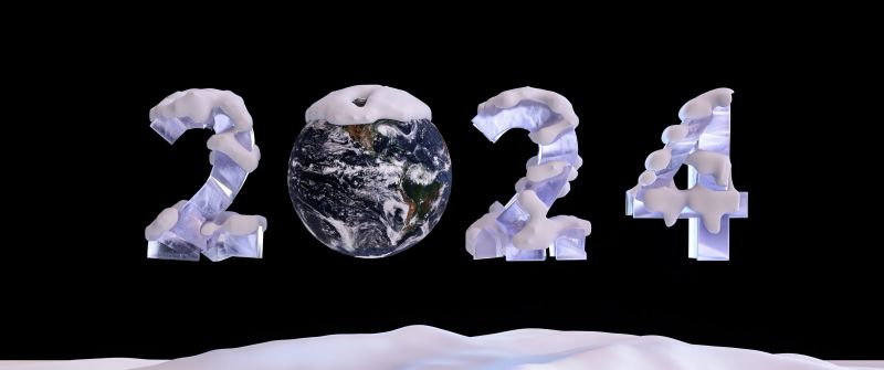 2024 New year, 5K, Snow covered, Earth, Typography