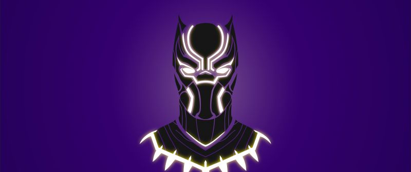 Black Panther, 10K, Cartoon, Minimalist, Purple background, 5K, 8K