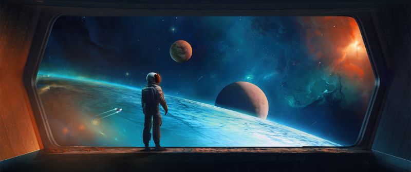 Astronaut, Digital Art, Planets, Spaceship, Space exploration
