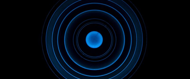 Circles, Illusion, Black background, Spiral, Blue rings, 5K