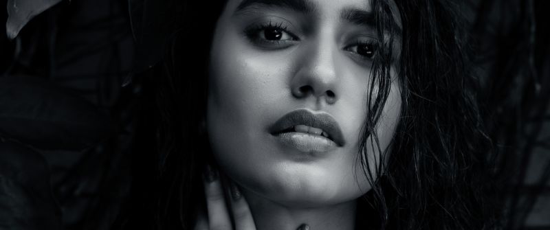 Priya Prakash Varrier, Malayalam actress, 5K, Indian actress, Monochrome, Portrait, Black and White