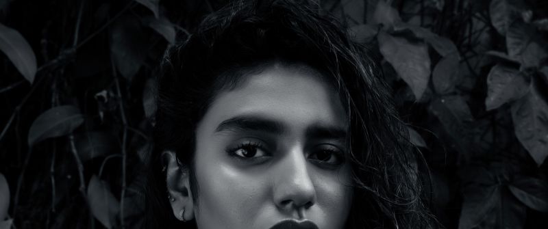 Priya Prakash Varrier, Indian actress, Monochrome, 5K, Black and White