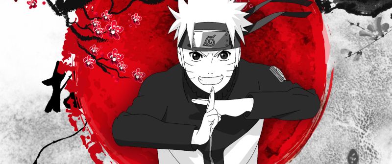 Naruto Uzumaki, Japanese, Artwork, Red moon, Akatsuki