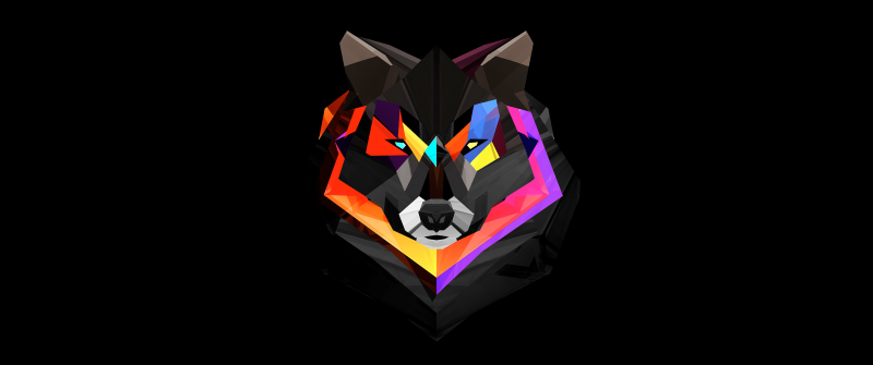 Wolf, Low poly, Colorful, AMOLED, Geometric, Minimalist, Black background