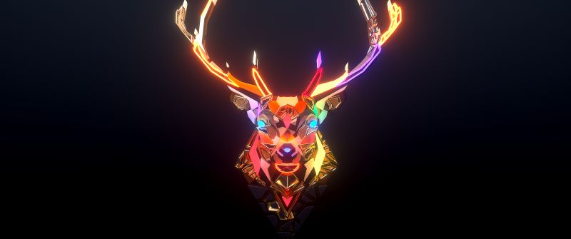 Deer, Neon, Colorful, Glowing, Surreal, Dark aesthetic, Digital Art