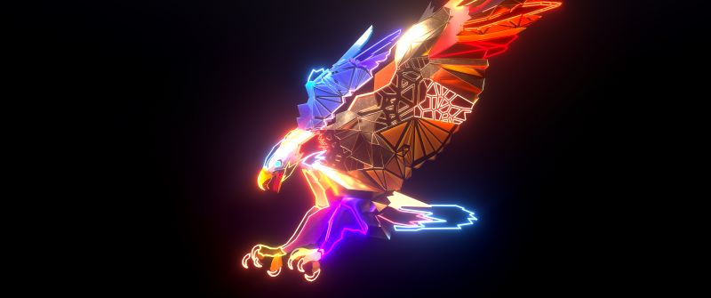 Eagle, Neon, Dark background, Digital Art, Colorful, Glowing