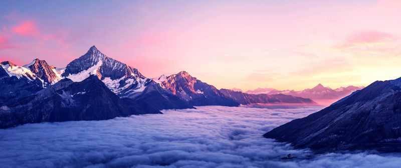 Mountain Peak, Above clouds, Sunrise