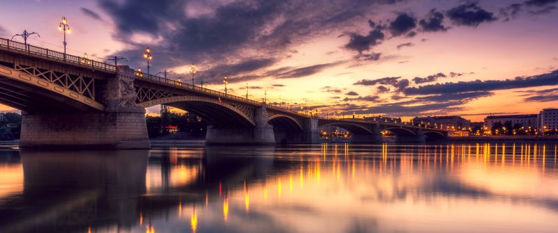 Margaret Bridge, Budapest, Hungary, Night, Sunset