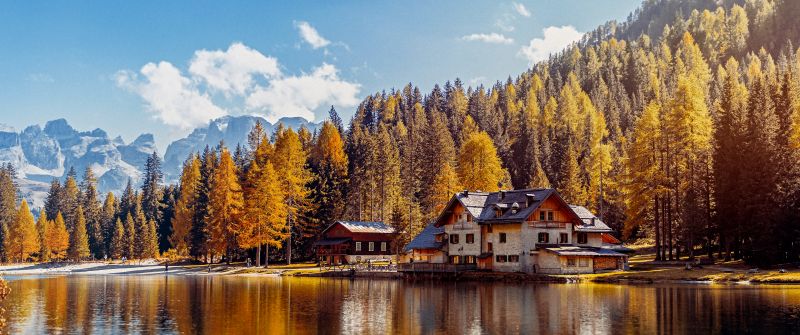 Lake Nambino, Italy, House, Fall, Alps