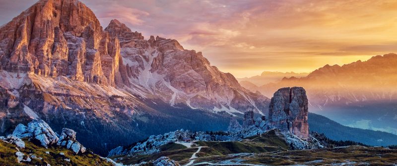 Mountains, Cinque Torri, Italy, Scenery, Sunlight