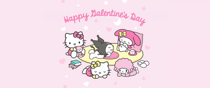 Happy Valentine's Day, Hello kitties, Kuromi, Cinnamoroll, My Melody, 5K, Sanrio, February