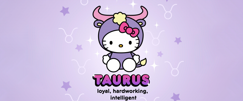 Taurus, Hello Kitty, Zodiac sign, Purple aesthetic, 5K, 8K, Sanrio