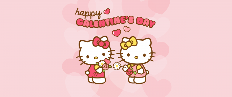 Happy Galentine's Day, Hello Kitty background, 5K, Pastel pink, Sanrio