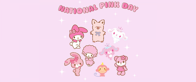 National Pink Day, Hello Kitty, Kuromi, My Melody, Pompompurin, Cinnamoroll, Gudetama, Pochacco, Pink background, Sanrio