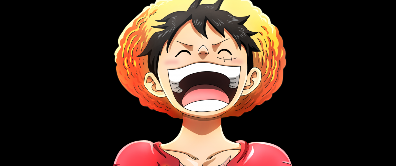 Luffy, Laughing, One Piece, 5K, Black background