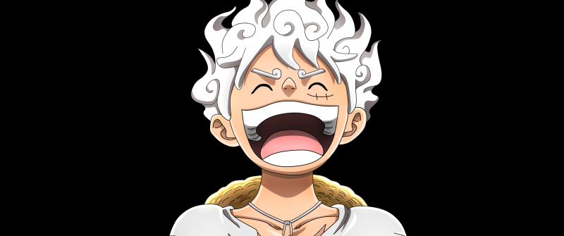 Laughing, Luffy, One Piece, 5K, Black background, Sun God Nika