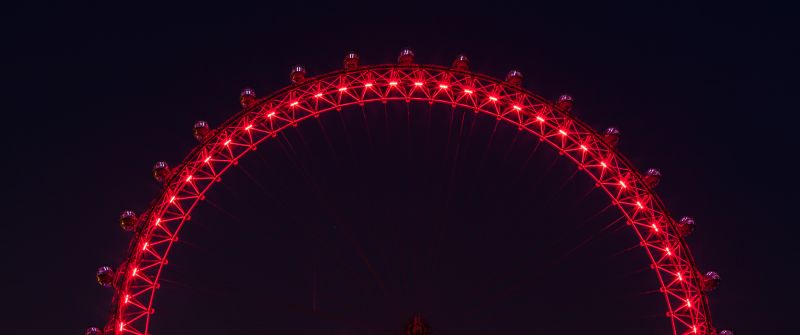 London Eye, Minimalist, Ferris wheel, Tourist attraction, Night, Illuminated, 5K, England