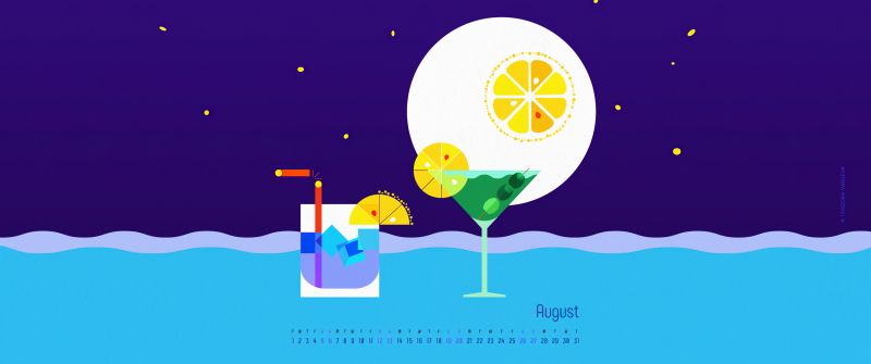 August Calendar, 2023, Party night, Cocktail, Simple
