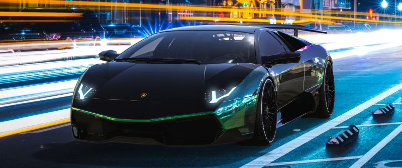 Lamborghini Murcielago, Custom tuning, City lights, Light trails