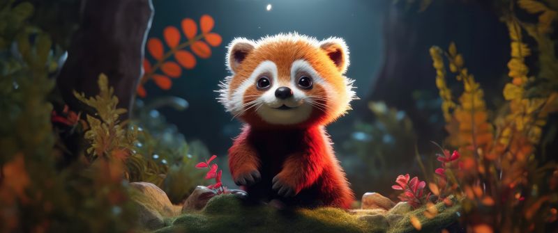 Red panda, Adorable, AI art, Forest