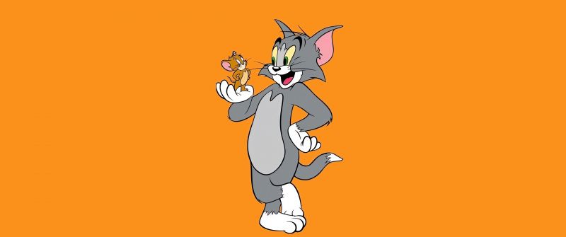 Tom & Jerry, Cartoon, 5K, White background, Yellow background, Tom and Jerry