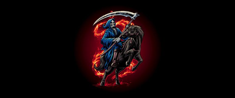 Grim Reaper, Horse, 5K, AMOLED, Black background