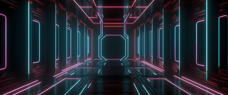 Futuristic, Modern lighting, Neon background, Interior, Dark, 5K