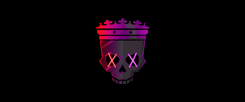 Skull, Neon, Crown, Minimalist, AMOLED, 5K, Black background