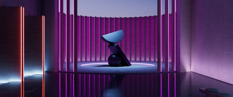 Sculpture, Modern architecture, Purple aesthetic, Surreal, 5K