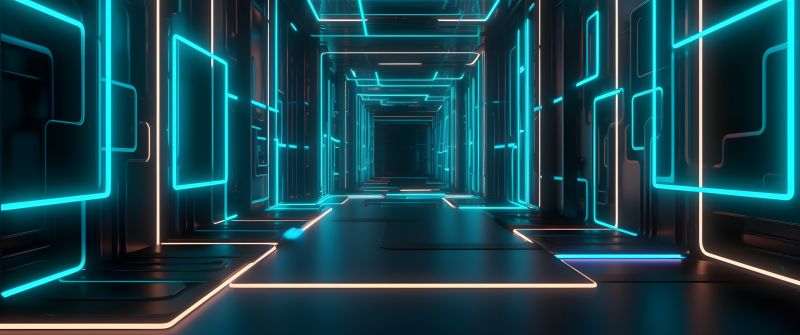 Glowing, Neon, Corridor, Cyberpunk, 5K