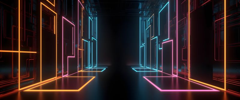 Neon, Aesthetic, Corridor, 5K, Modern lighting