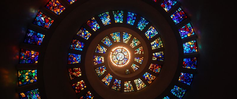 Spiral ceiling, Stained glass, Church