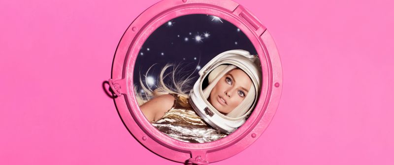 Margot Robbie as Barbie, Pink aesthetic, 2023 Movies