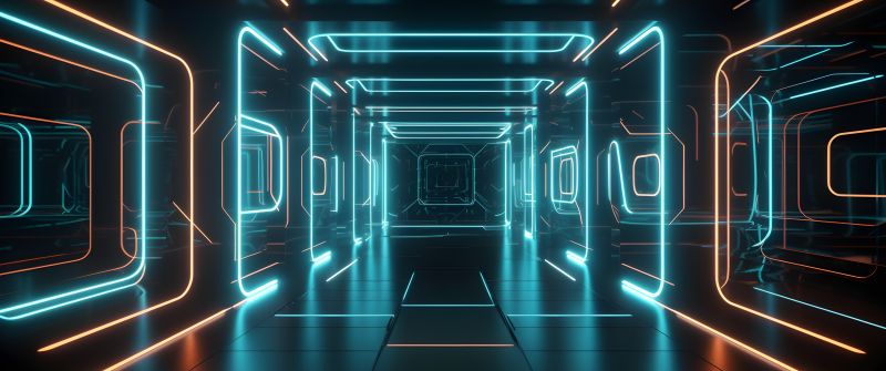 Neon, Corridor, 5K, Futuristic