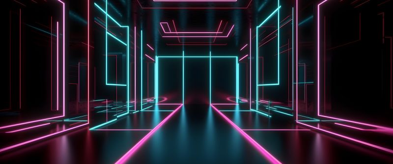 Neon Lights, Dark room, Futuristic, Cyberpunk, 5K