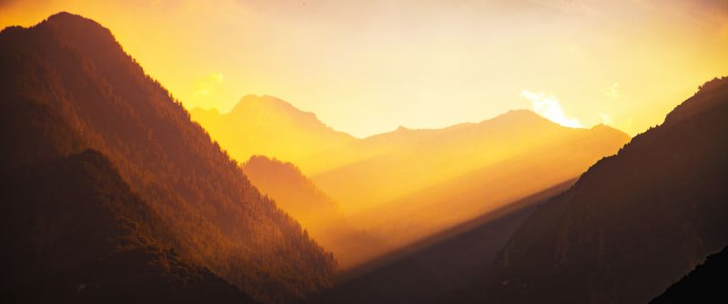 Valley, Golden hour, Sunlight, Mountains, Landscape, Italy, Morning light, 5K