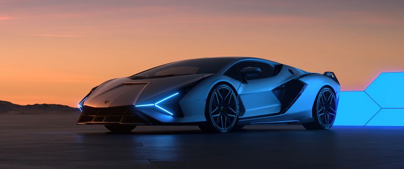 Lamborghini Sian, CGI, Sunset