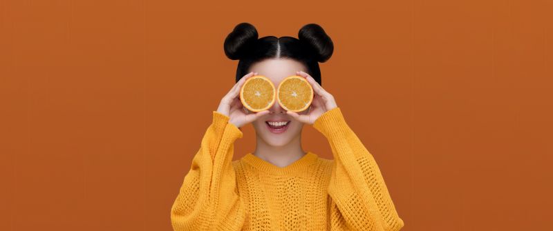 Girl, Orange, 5K, HarmonyOS, Stock, Orange aesthetic