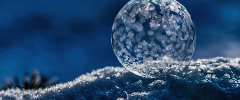 Frozen bubble, Winter snow, Soap Bubble, Macro